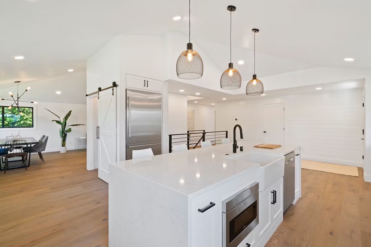 Finished kitchen and open-plan interior